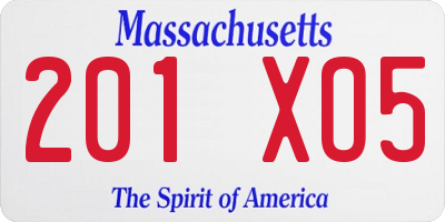 MA license plate 201XO5