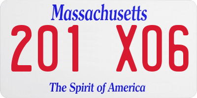 MA license plate 201XO6