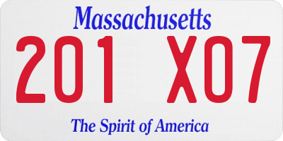 MA license plate 201XO7