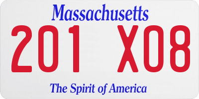 MA license plate 201XO8