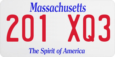 MA license plate 201XQ3