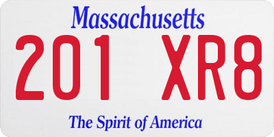 MA license plate 201XR8