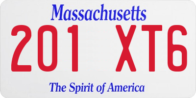 MA license plate 201XT6