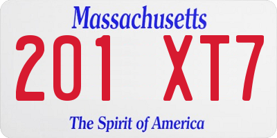 MA license plate 201XT7