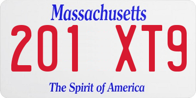 MA license plate 201XT9