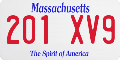MA license plate 201XV9
