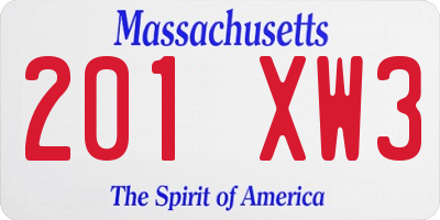 MA license plate 201XW3