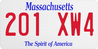 MA license plate 201XW4