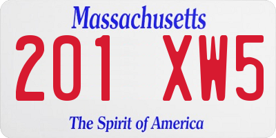 MA license plate 201XW5