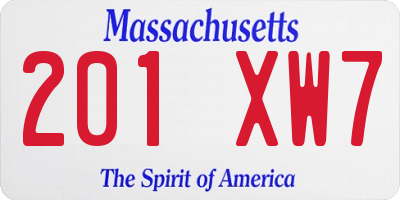 MA license plate 201XW7