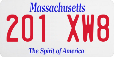 MA license plate 201XW8