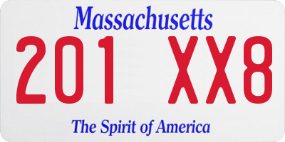 MA license plate 201XX8