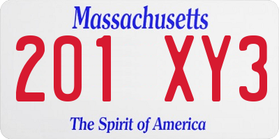 MA license plate 201XY3