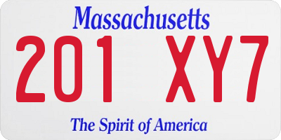 MA license plate 201XY7