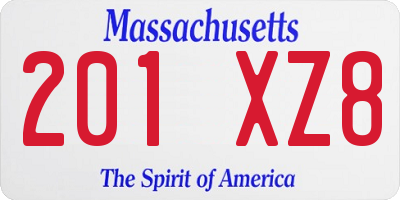 MA license plate 201XZ8
