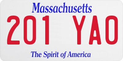 MA license plate 201YA0