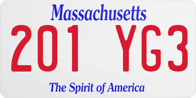 MA license plate 201YG3