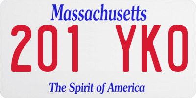 MA license plate 201YK0