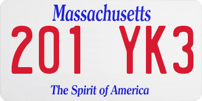 MA license plate 201YK3