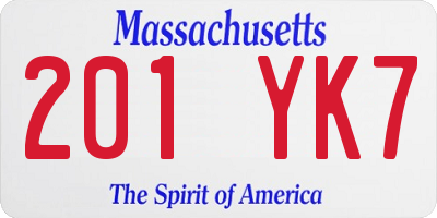 MA license plate 201YK7