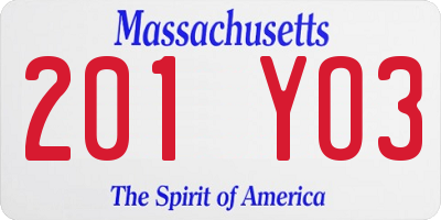 MA license plate 201YO3
