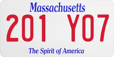 MA license plate 201YO7