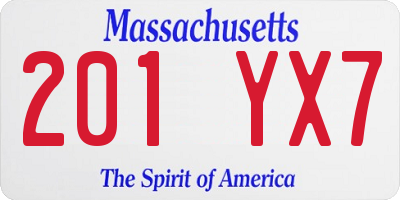 MA license plate 201YX7
