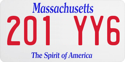 MA license plate 201YY6