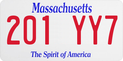 MA license plate 201YY7