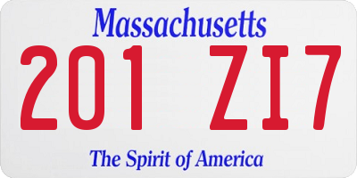 MA license plate 201ZI7