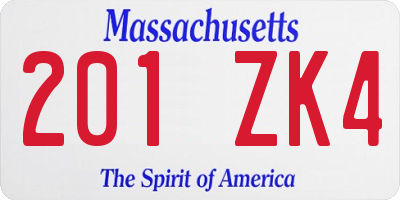 MA license plate 201ZK4