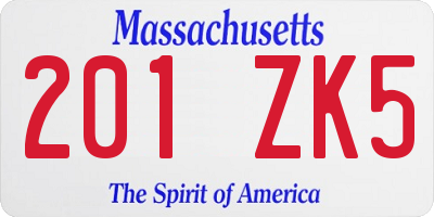 MA license plate 201ZK5