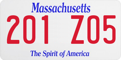 MA license plate 201ZO5