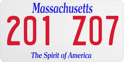 MA license plate 201ZO7