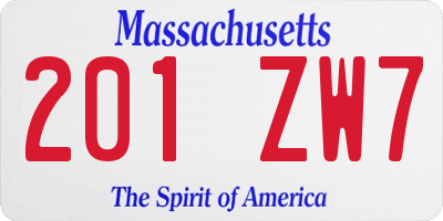 MA license plate 201ZW7