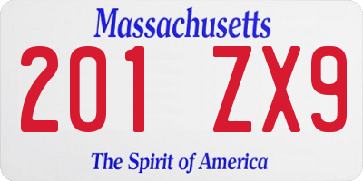 MA license plate 201ZX9