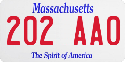 MA license plate 202AA0