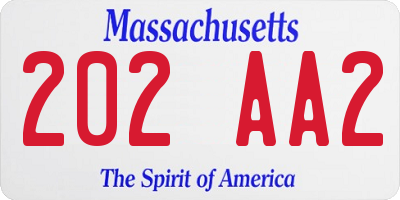 MA license plate 202AA2