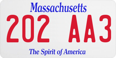 MA license plate 202AA3