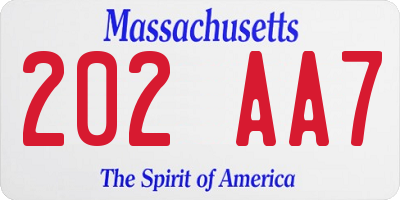 MA license plate 202AA7