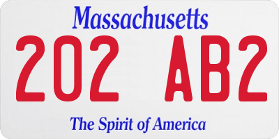 MA license plate 202AB2