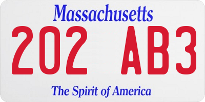 MA license plate 202AB3
