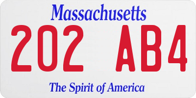 MA license plate 202AB4