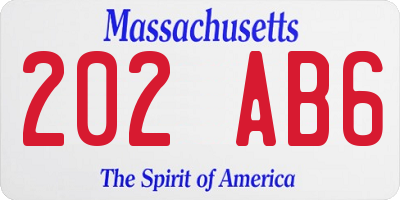 MA license plate 202AB6