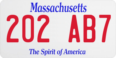 MA license plate 202AB7