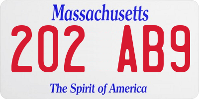 MA license plate 202AB9