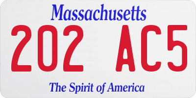 MA license plate 202AC5