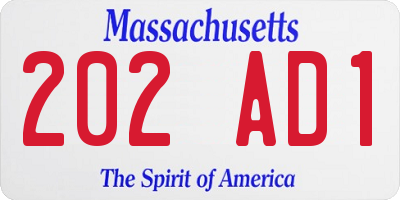 MA license plate 202AD1