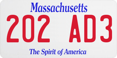 MA license plate 202AD3