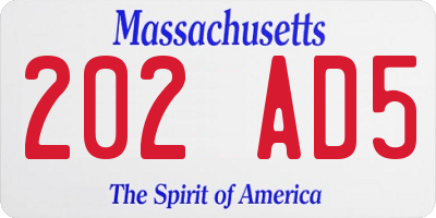 MA license plate 202AD5